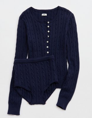 Aerie Cotton Cable Henley Sweater