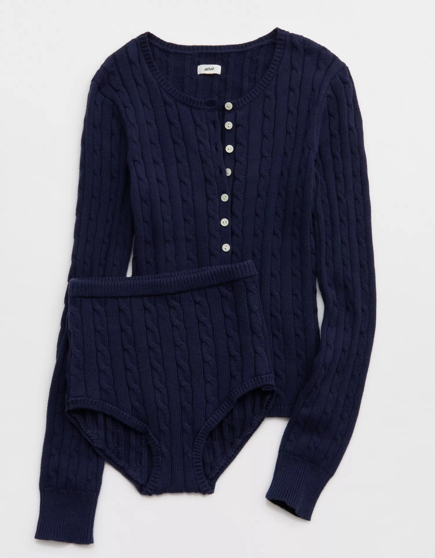Aerie Cotton Cable Henley Sweater - thumbnail 6
