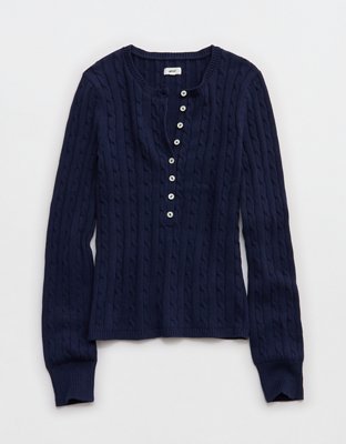 Aerie Cotton Cable Henley Sweater