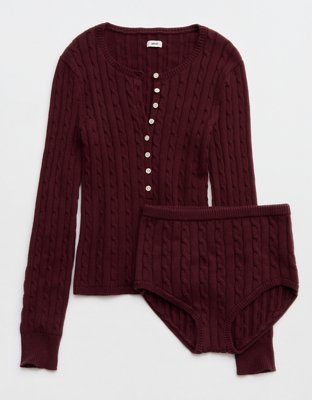 Aerie Cotton Cable Henley Sweater