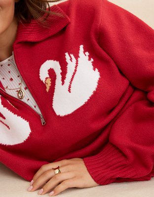 Aerie Graphic Quarter Zip Sweater