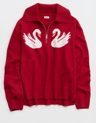 Aerie Graphic Quarter Zip Sweater