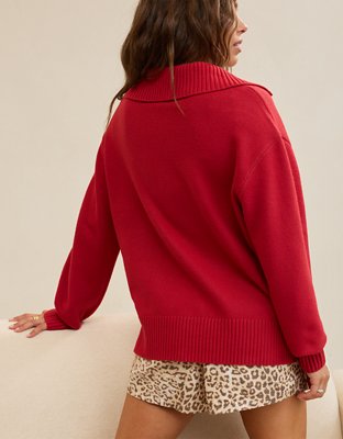 Aerie Graphic Quarter Zip Sweater