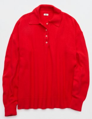 Женский свитер Aerie Sunday Soft® Plush Polo, цвет: Яркий красный — фото 4