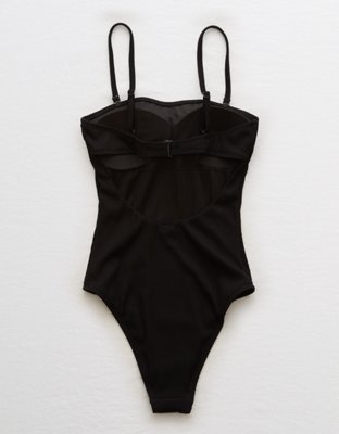 aerie ribbed bandeau one piece swimsuit