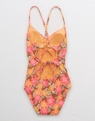 Aerie Pique Strappy Back One Piece Swimsuit