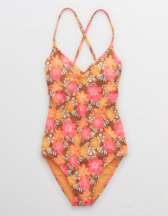 Aerie Pique Strappy Back One Piece Swimsuit