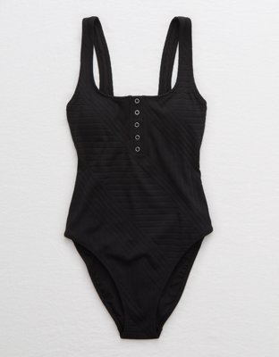 Aerie XO Ribbed Henley One Piece Swimsuit