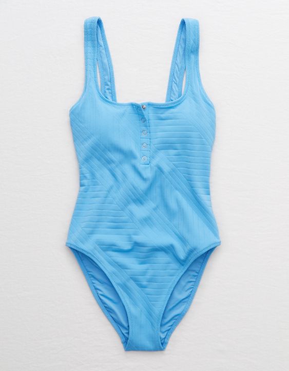 Aerie XO Ribbed Henley One Piece Swimsuit