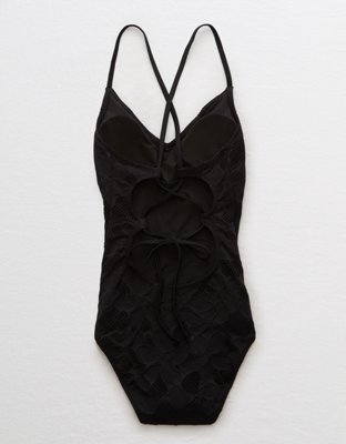 Aerie Jacquard Strappy Back One Piece Swimsuit