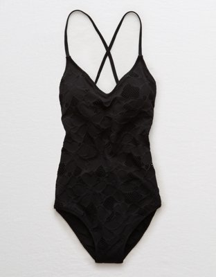 Aerie Jacquard Strappy Back One Piece Swimsuit