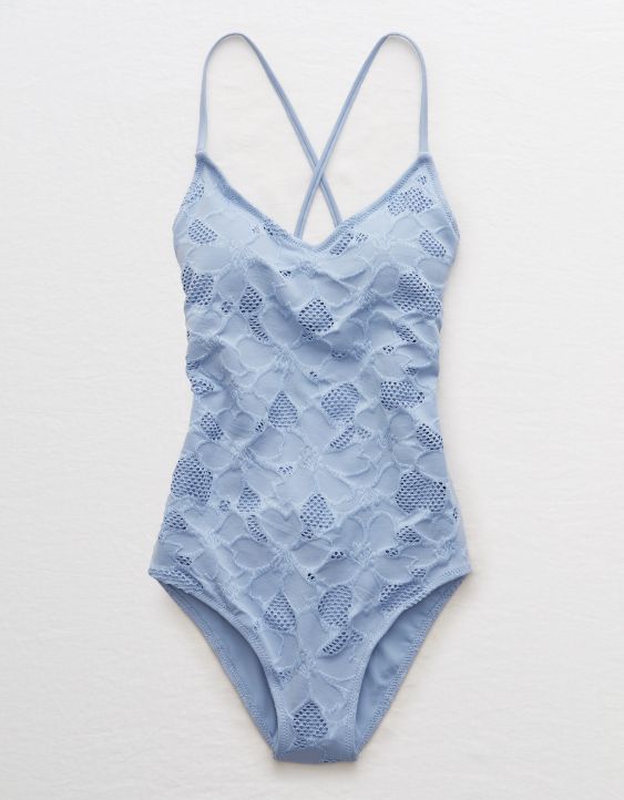 Aerie Jacquard Strappy Back One Piece Swimsuit