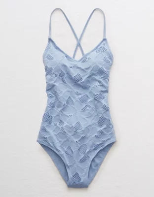 Aerie Jacquard Strappy Back One Piece Swimsuit