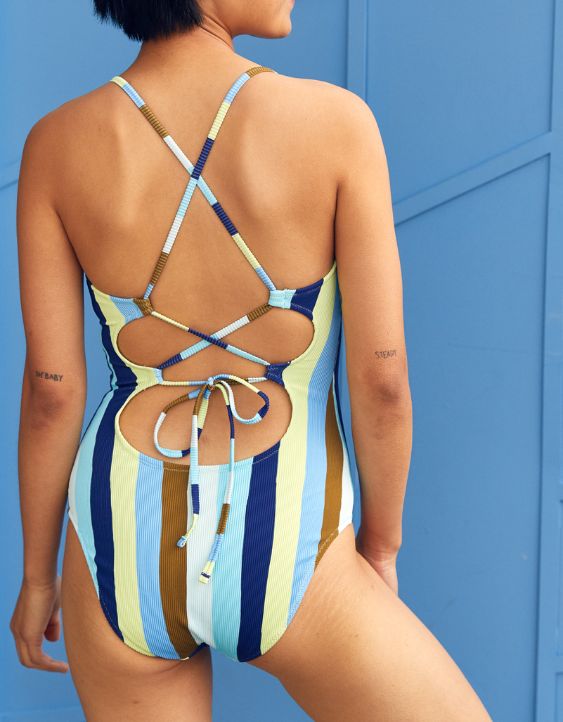 Aerie Ribbed Strappy Back One Piece Swimsuit