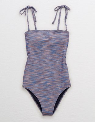 Aerie Space Dye Pique Bandeau One Piece Swimsuit