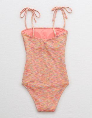 Aerie Space Dye Pique Bandeau One Piece Swimsuit
