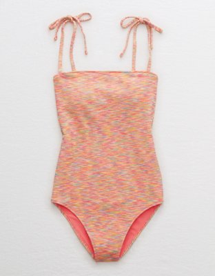 Aerie Space Dye Pique Bandeau One Piece Swimsuit