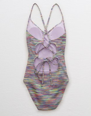 Aerie Space Dye Pique Strappy Back One Piece Swimsuit