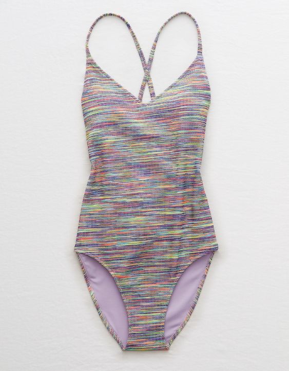 Aerie Space Dye Pique Strappy Back One Piece Swimsuit