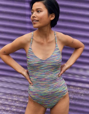 Aerie Space Dye Pique Strappy Back One Piece Swimsuit