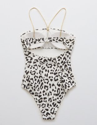 Aerie Leopard Keyhole Bandeau One Piece Swimsuit