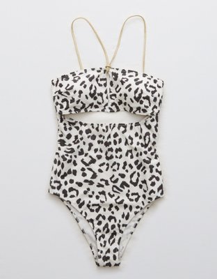 Aerie Leopard Keyhole Bandeau One Piece Swimsuit