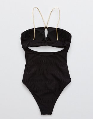 Aerie Jacquard Keyhole Bandeau One Piece Swimsuit