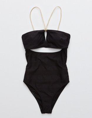 aerie ribbed bandeau one piece swimsuit