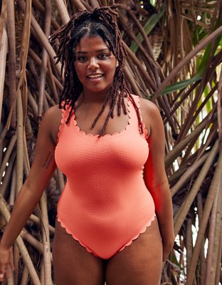 Aerie Waffle Scalloped One Piece Swimsuit