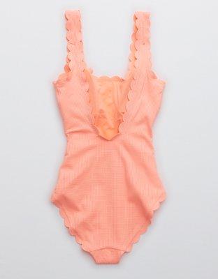 Aerie Waffle Scalloped One Piece Swimsuit