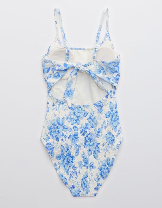 Aerie Smocked Tie Back One Piece Swimsuit