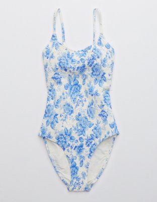 Aerie Smocked Tie Back One Piece Swimsuit