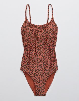 Aerie Leopard Tie Back One Piece Swimsuit