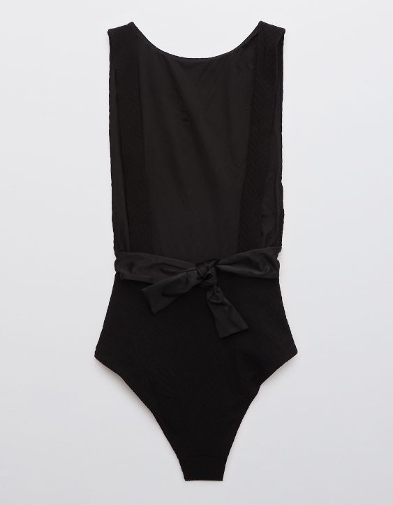 Aerie Jacquard Boat Neck One Piece Swimsuit
