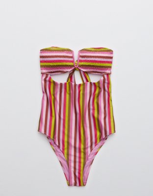 aerie ribbed bandeau one piece swimsuit