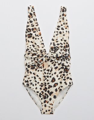 Aerie Leopard Plunge One Piece Swimsuit