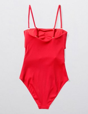 Aerie Ribbed Wrap Strapless One Piece Swimsuit