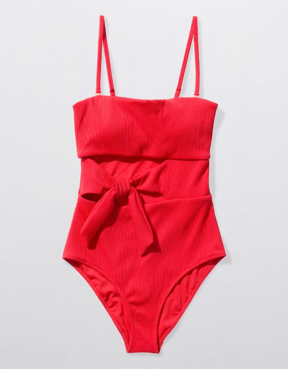 Aerie Ribbed Wrap Strapless One Piece Swimsuit
