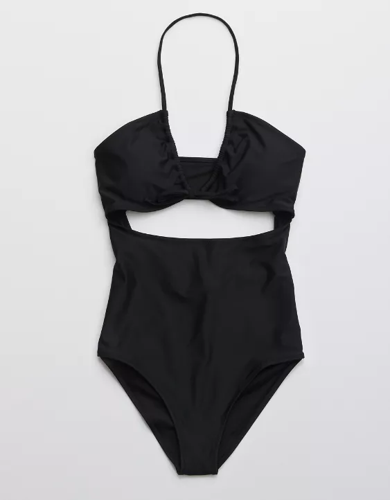 Aerie Ruched Cut Out One Piece Swimsuit