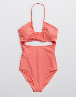 Aerie Traje de baño one piece con plisado y calado