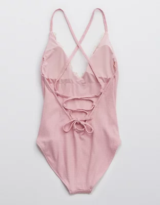 Aerie Waffle VNeck One Piece Swimsuit