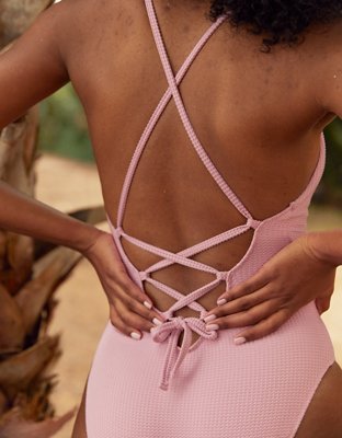 Aerie Waffle V-Neck One Piece Swimsuit