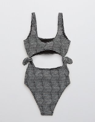 Aerie Jacquard Tie Cut Out One Piece Swimsuit