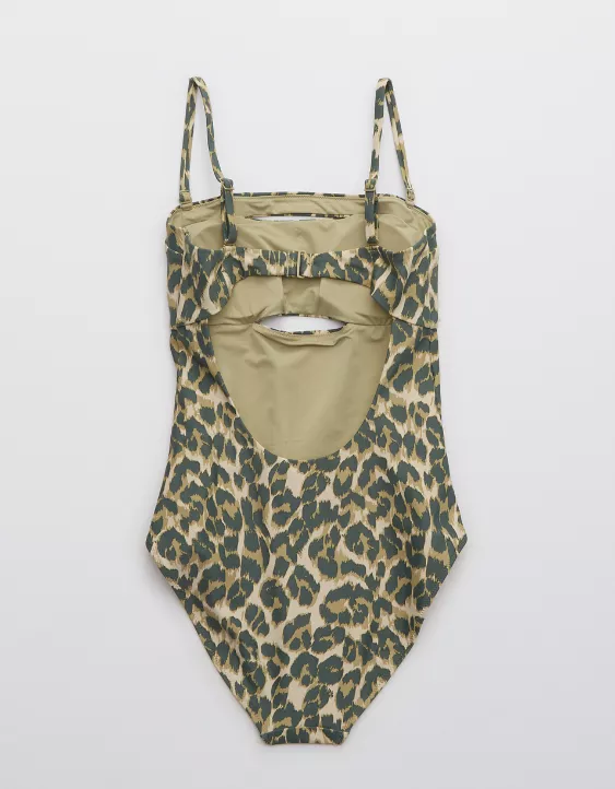 Aerie Leopard Split Bandeau One Piece Swimsuit