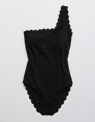 Aerie Waffle Scalloped One Shoulder One Piece Swimsuit
