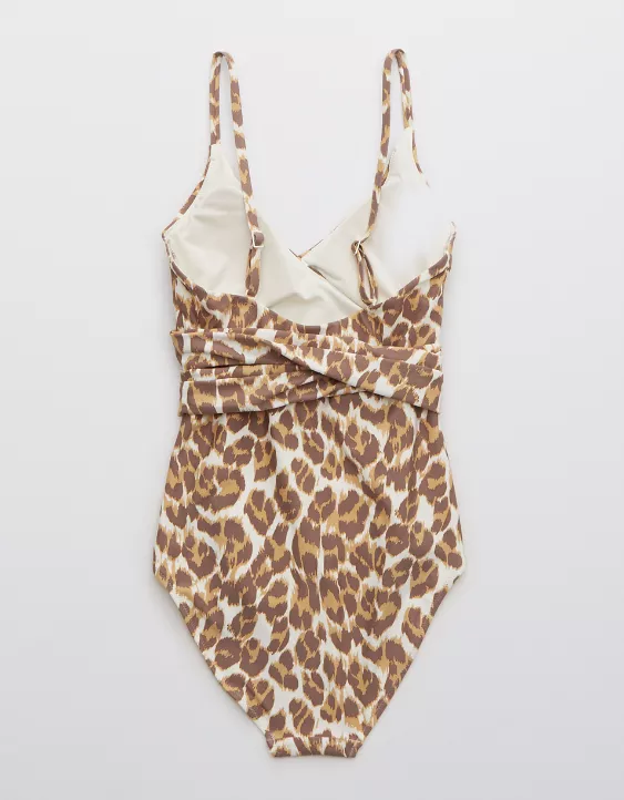 Aerie Leopard Wrap One Piece Swimsuit