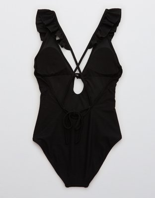 Aerie Textured Ruffle Tie One Piece Swimsuit