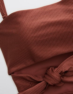 Aerie Ribbed Shine Wrap Strapless One Piece Swimsuit