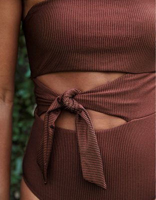 Купальник Wrap, без бретелей, в рубчик — Aerie — фото 6