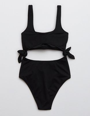 Aerie Pique Tie Cut Out One Piece Swimsuit